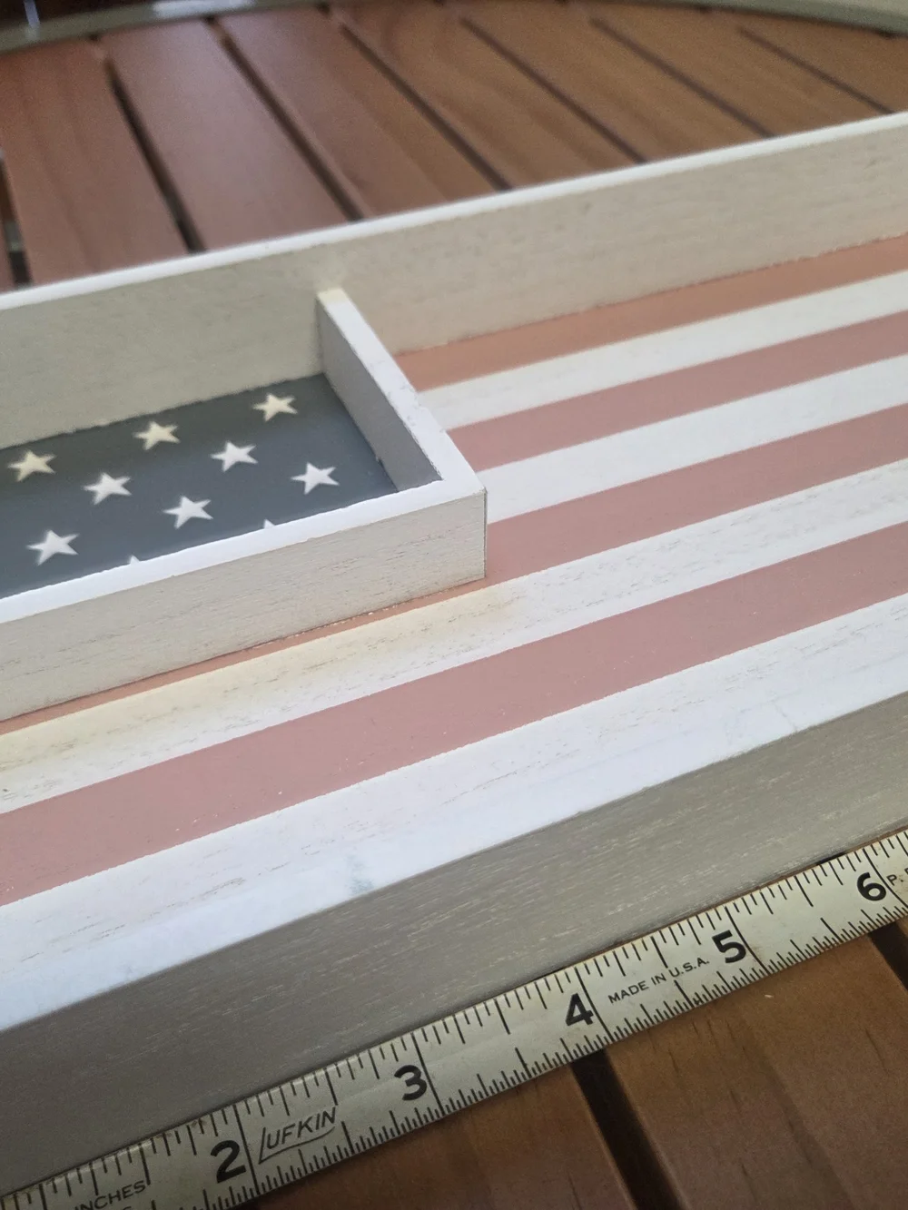 Wooden Flag Vanity Tray in White and Dusty Pink